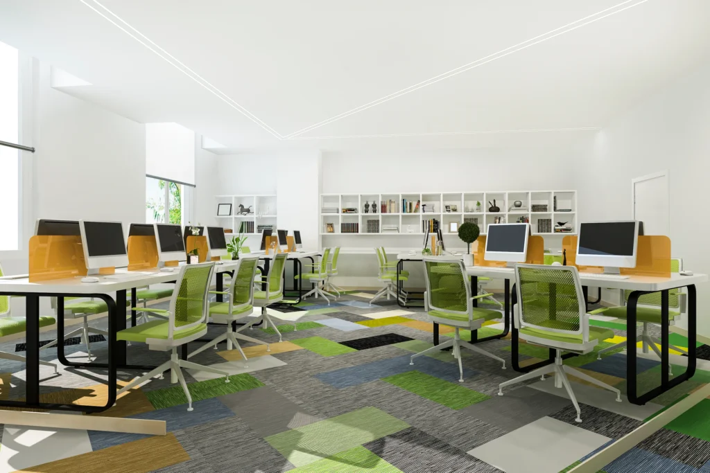 Green-business-meeting-working-room-office-building-with-bookshelf