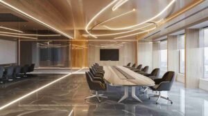 conference room with large conference table chairs with large screen it 1 11zon