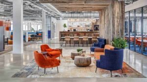 modern office lounge with colorful seating bar area 1 11zon